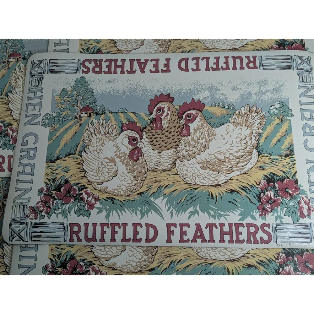 Lot Of 6 Vintage Hen Grain Ruffled Feathers Placemats By DCI Cottagecore Barn
